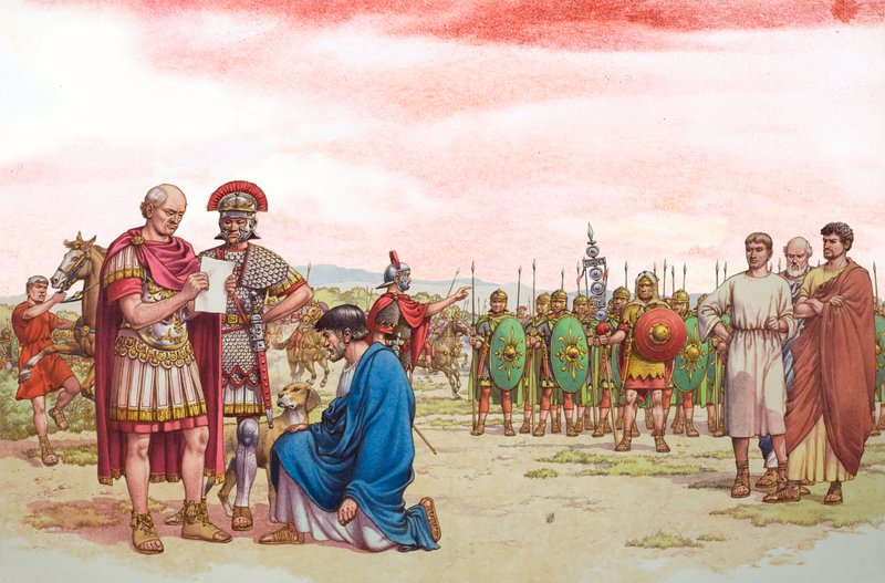 Romano British vädjar till general Aetius av Pat (1907 95) Nicolle