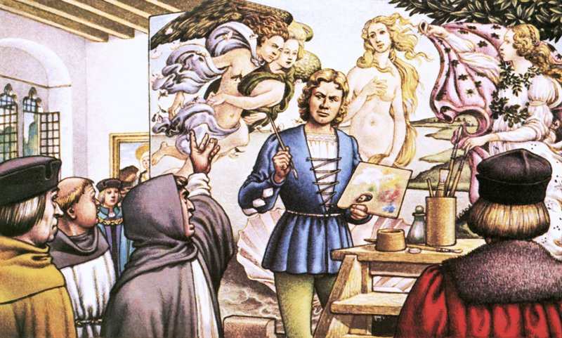 Savonarola skäller ut Botticelli för att han målat Venus födelse av Pat (1907 95) Nicolle