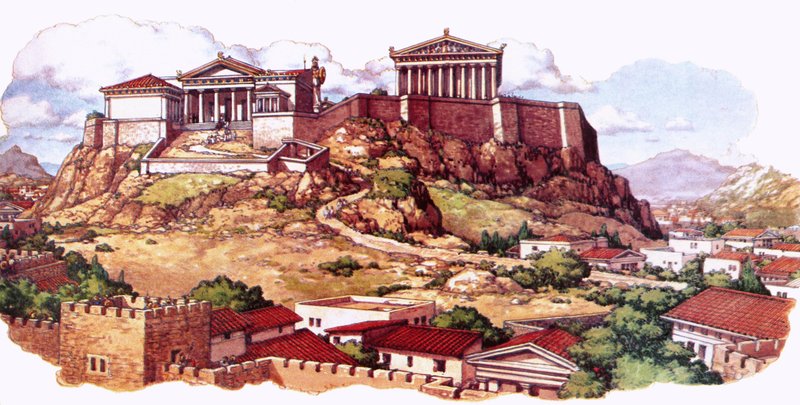 Akropolis, eller det antika citadellet, i Aten som det såg ut på 500-talet av Pat (1907 95) Nicolle