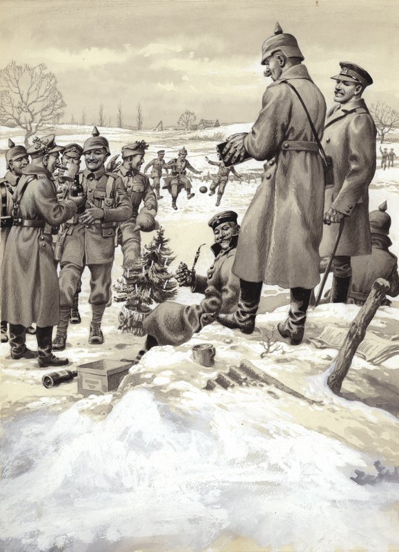 Vapenstilleståndet på juldagen (gouache på papper) av Pat (1907 95) Nicolle