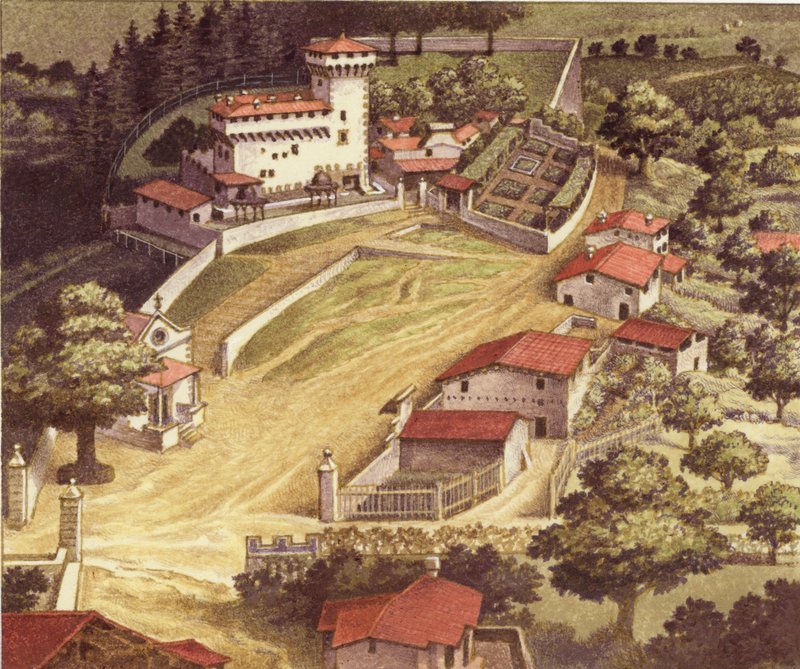 Familjen Medicis befästa villa i Trebbio (gouache på papper) av Pat (1907 95) Nicolle