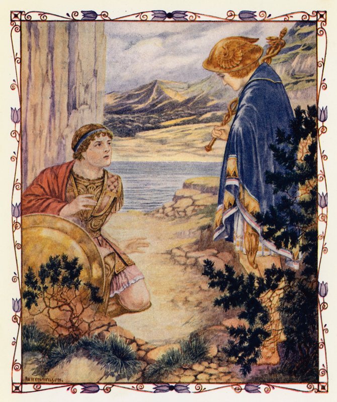 Perseus och Quicksilver (färglitografi) av Patten (after) Wilson