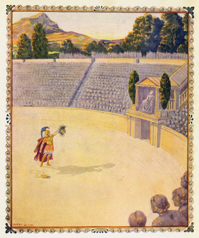 Perseus visar Gorgons huvud (färglitografi) av Patten (after) Wilson