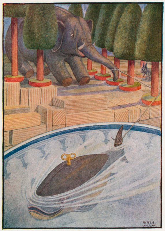 Valen började dra och elefanten började dra (färg litho) av Patten Wilson