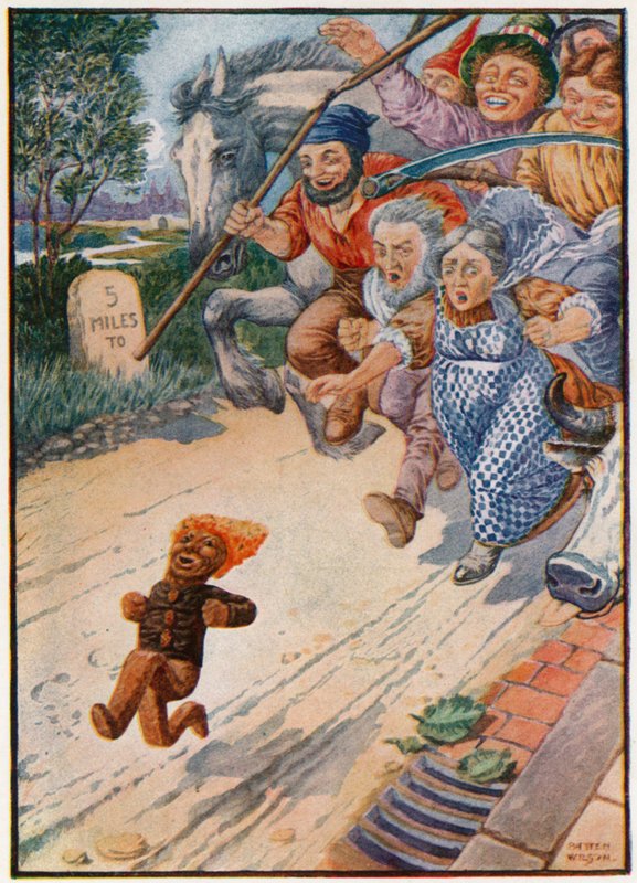 "Du kan inte fånga mig, jag är pepparkaksgubben!" (färg litho) av Patten Wilson