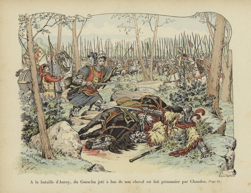 Bertrand du Guesclin kastades av sin häst och tillfångatogs av Sir John Chandos i slaget vid Auray 1364. av Paul de Semant