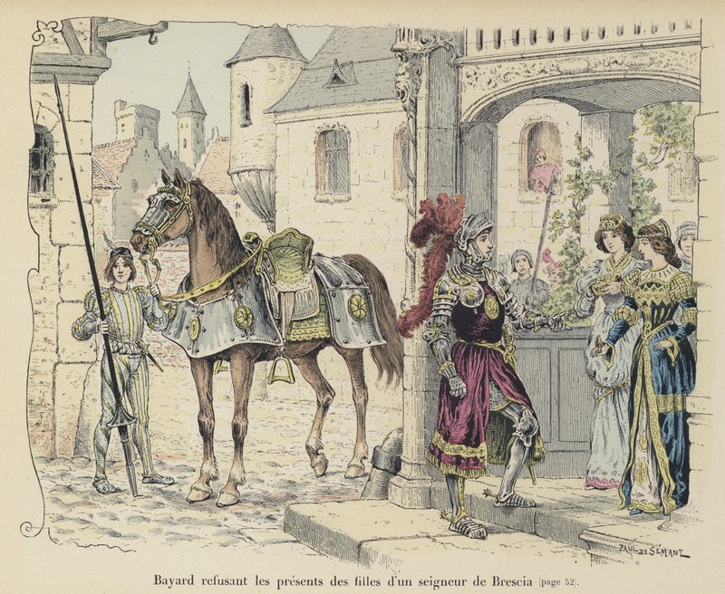 Chevalier de Bayard vägrade gåvorna från döttrarna till en adelsman i Brescia, Italien, 1512 av Paul de Semant