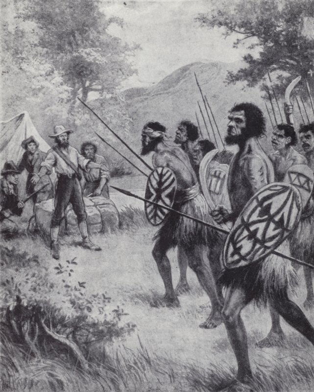 Captain Cook och ursprungsbefolkningen i Australien av Paul (after) Hardy