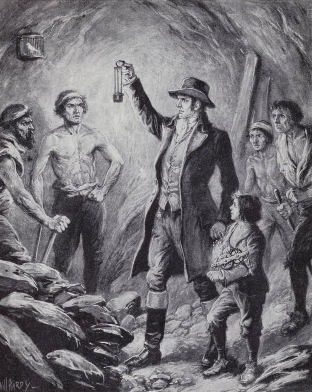Sir Humphrey Davy och hans uppfinning av den första säkerhetslampan för gruvarbetare av Paul (after) Hardy