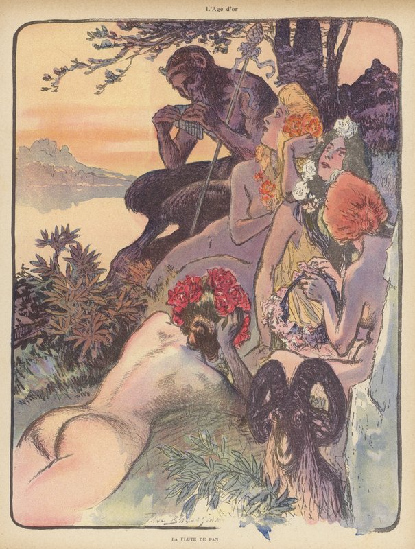 The Golden Age: the Pipes of Pan (färg litho) av Paul Balluriau
