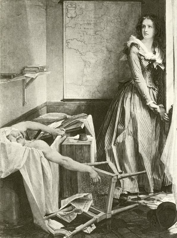 Charlotte Corday och Marat (gravyr) av Paul Baudry