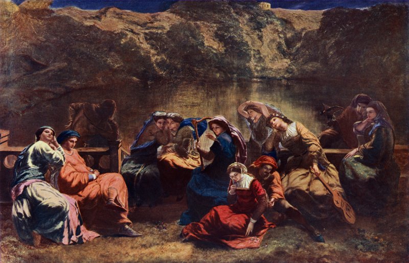 Den sjunde dagen av Decameron (färg litho) av Paul Falconer Poole