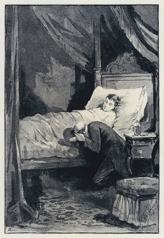 Illustration för Anna Karenina: Karenina i Annas kammare under sin sjukdom (litho) av Paul Frenzeny