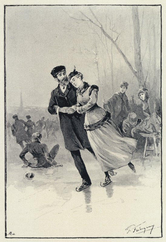Illustration för Anna Karenina: Levin och Kitty på isen (litho) av Paul Frenzeny