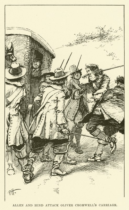 Allen och Hind attackerar Oliver Cromwells vagn (gravyr) av Paul Hardy