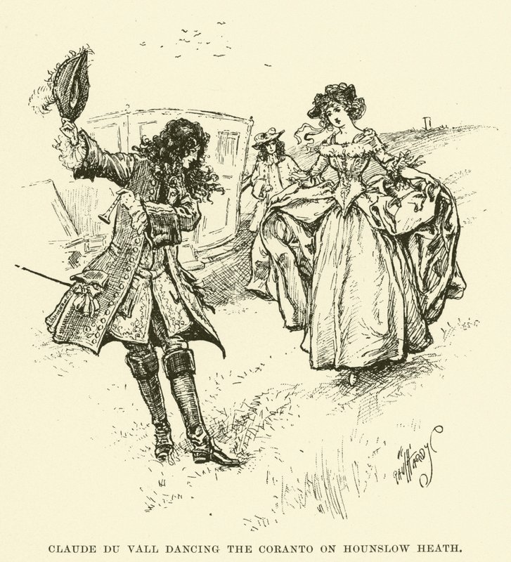 Claude du Vall dansar Coranto på Hounslow Heath (gravyr) av Paul Hardy