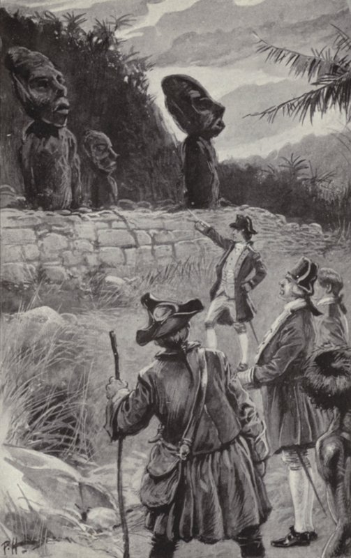 Undersöker statyerna på Påskön (litho) av Paul Hardy