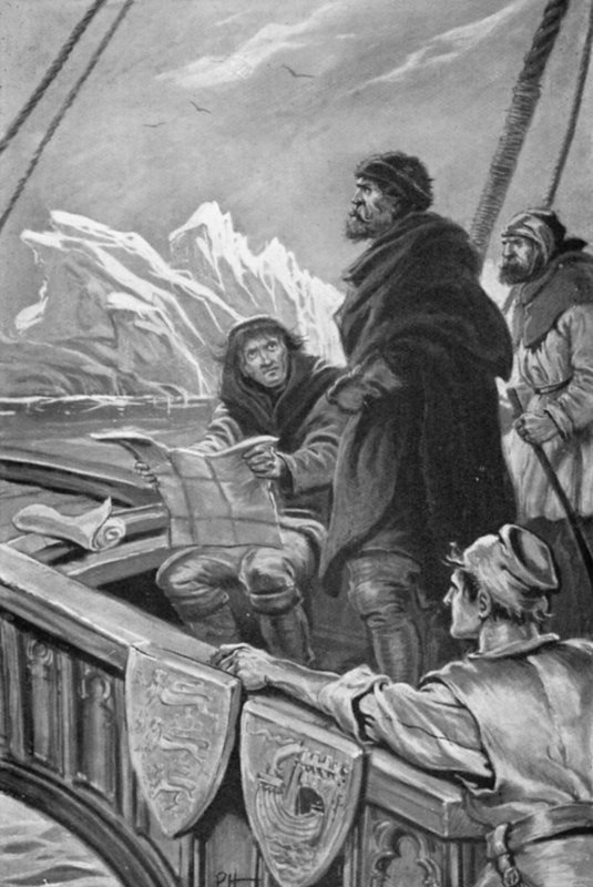 John Cabot mötte enorma isberg (färg litho) av Paul Hardy