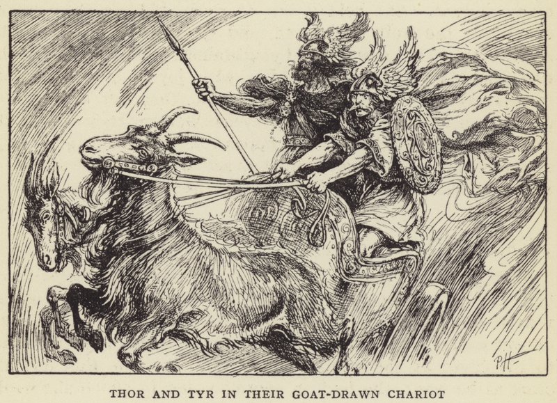 Thor och Tyr i sin getdragna vagn av Paul Hardy