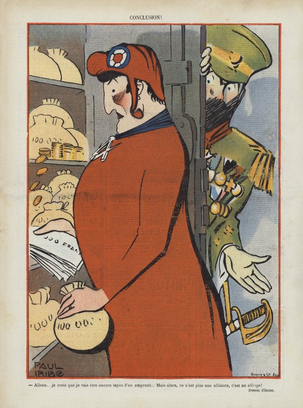 Satir över den fransk-ryska alliansen. Illustration för Le Rire av Paul Iribe