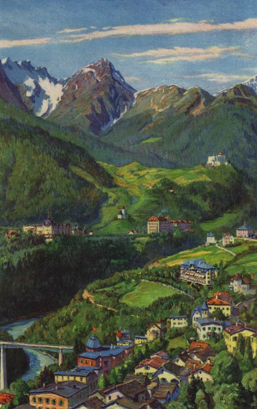 Swiss Spa: Tarasp, Schuls, Vulpera (färg litho) av Paul Kutscha