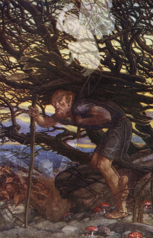 The Tempest av William Shakespeare, akt II, Scene 2 (färg litho) av Paul Vincent Woodroffe