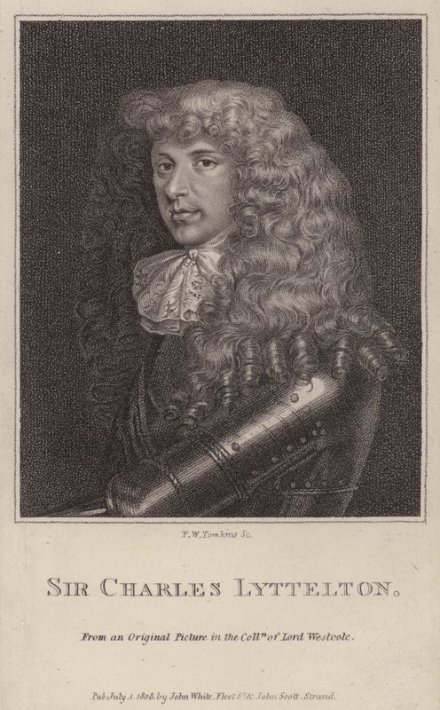 Sir Charles Lyttelton, engelsk politiker och kolonialguvernör i Jamaica (gravyr) av Peltro William Tomkins