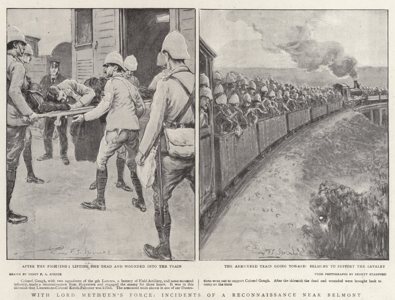 Med Lord Methuens styrka, Incidents of a Reconnaissance nära Belmont av Percy F.S. Spence