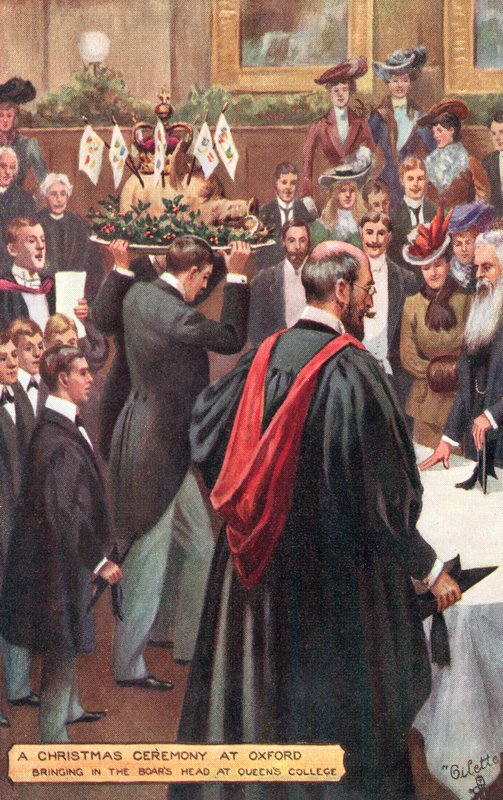 En julceremoni vid Oxford University - införande av galthuvudet på Queens College av Percy F.S. after Spence