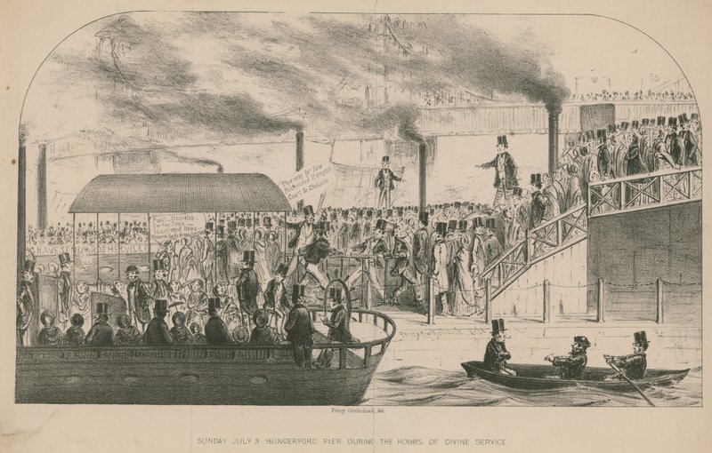 Hungerford Pier under gudstjänstens timmar av Percy Cruikshank