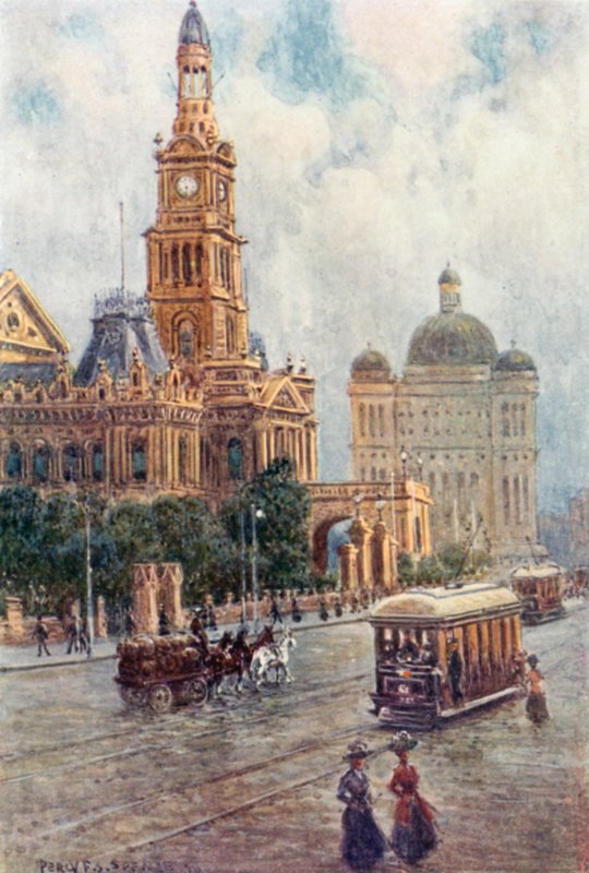 Rådhuset, Sydney (färg litho) av Percy F.S. (after) Spence
