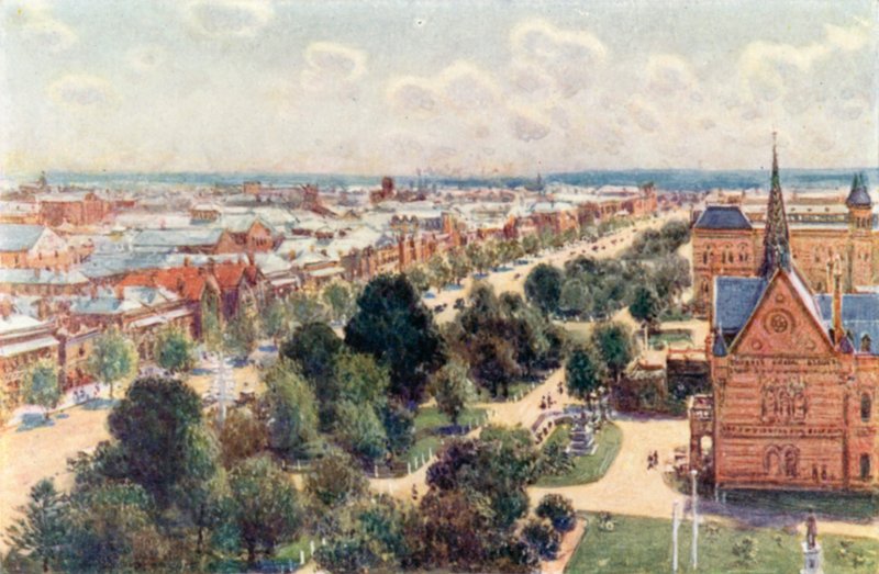 Trädgårdsgatorna i Adelaide (färg litho) av Percy F.S. (after) Spence