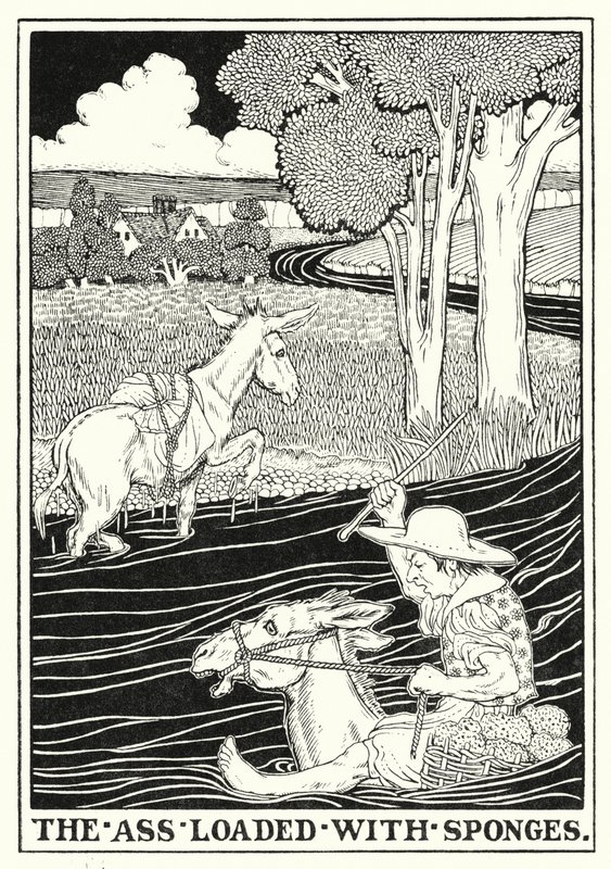 Fables of La Fontaine: Rumpan laddad med svampar (litho) av Percy James Billinghurst