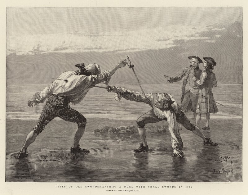Typer av gammalt svärdsmannaskap, en duell med små svärd 1760 av Percy Macquoid