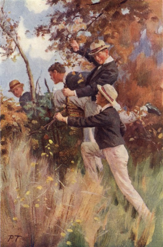 Över det första staketet (färg litho) av Percy Tarrant