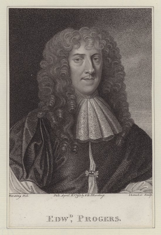 Edward Progers, brudgummen till sängkammaren till kung Charles II (gravyr) av Peter (after) Lely