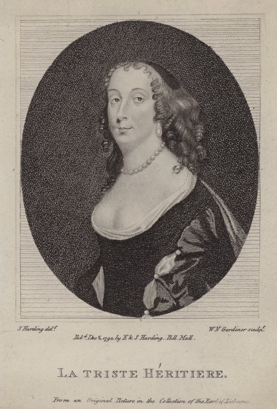La Triste Heritiere, Anne St John, grevinna av Rochester (gravyr) av Peter (after) Lely