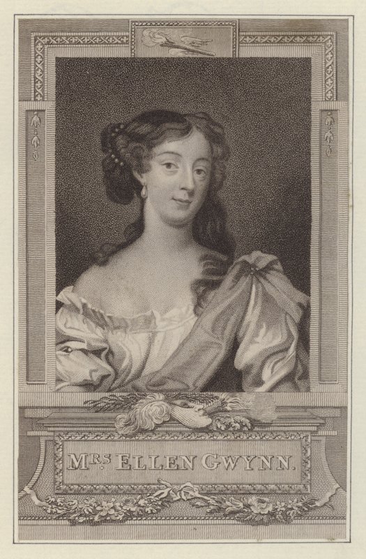 Nell Gwyn, älskarinna till kung Charles II (gravyr) av Peter (after) Lely