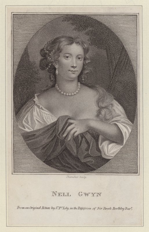Nell Gwyn, älskarinna till kung Charles II (gravyr) av Peter (after) Lely