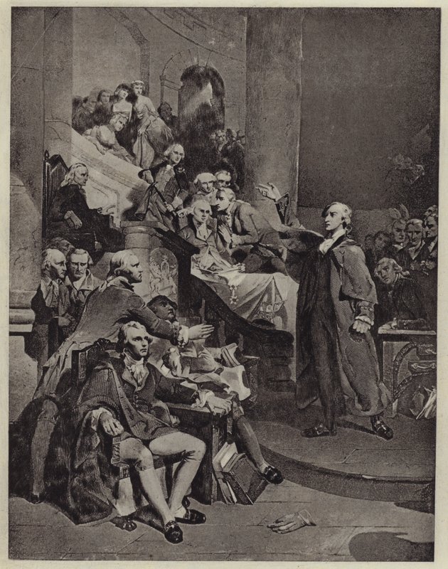 Patrick Henry håller sitt tal 1765 (litho) av Peter Frederick (after) Rothermel