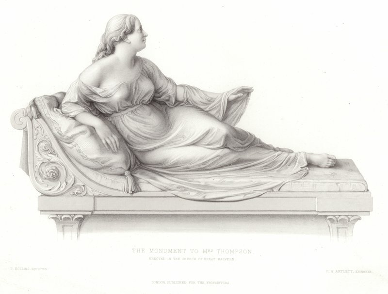 Monument till Mrs Thompson uppfört i kyrkan i Great Malvern av Peter Hollins