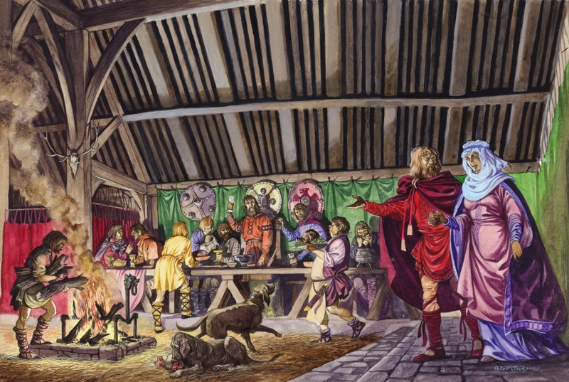 Anglo-Saxon Thane leder sin fru in i stora salen av Peter Jackson