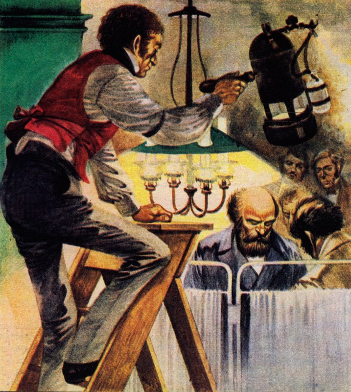 Joseph Lister insisterade på karbonsprayer på operationssalen (färg litho) av Peter Jackson