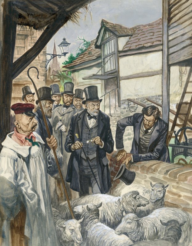 Louis Pasteur ser resultatet av sitt experiment med ett vaccin mot mjältbrand av Peter Jackson