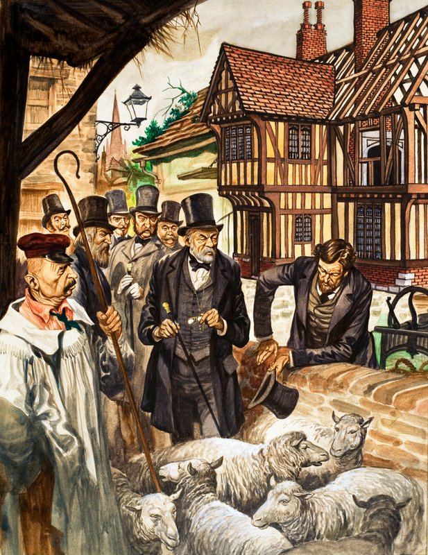 Louis Pasteur ser resultatet av sitt experiment med ett vaccin mot mjältbrand. av Peter Jackson