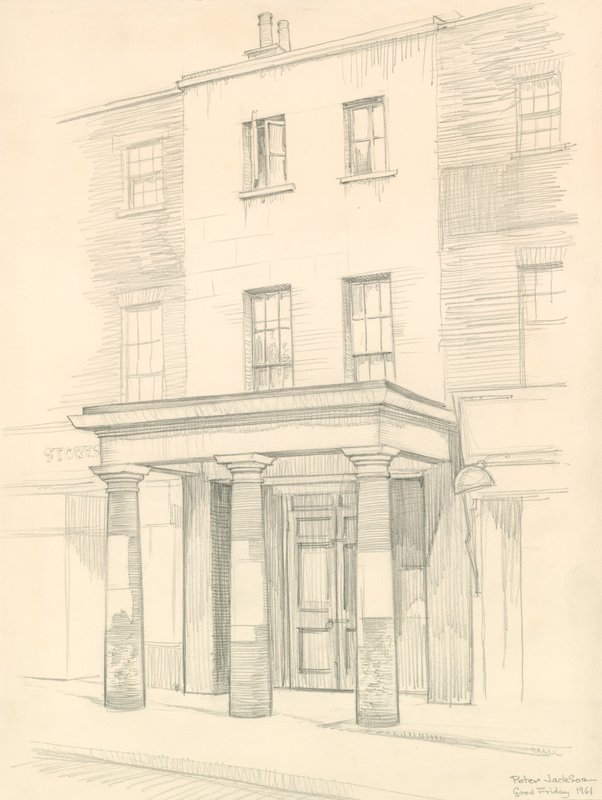 Marylebone Theatre, London, ingång på Church Street, byggd 1837 av Peter Jackson