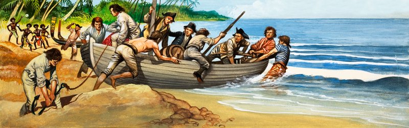 Myteri på Bounty (gouache på papper) av Peter Jackson