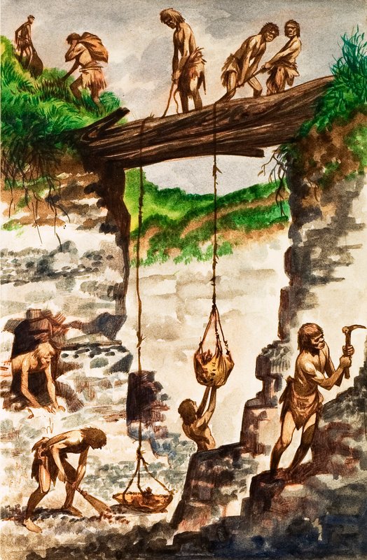Stenåldersverktygsmakare (gouache på papper) av Peter Jackson