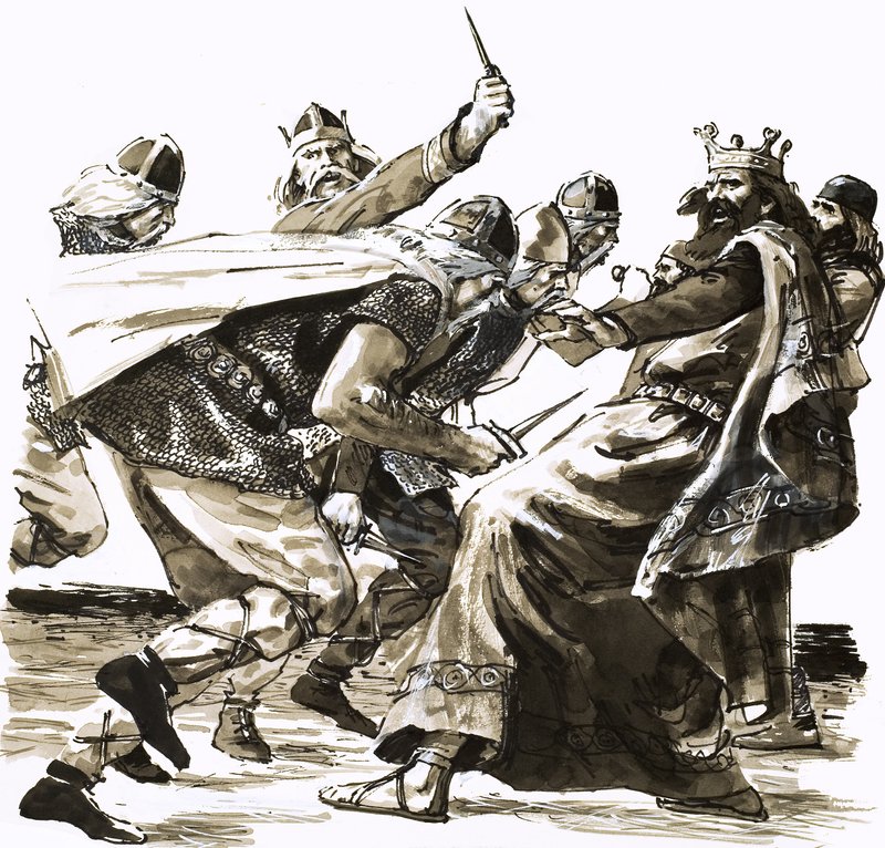 Kung Vortigerns död, illustration från "Invaders from the Sea av Peter Jackson