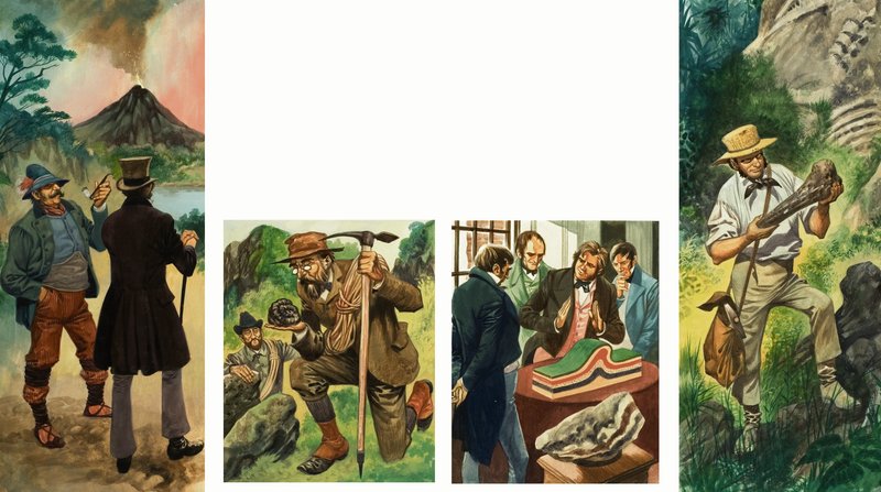 Oidentifierad sekvens av illustrationer som visar geologisk utforskning av Peter Jackson